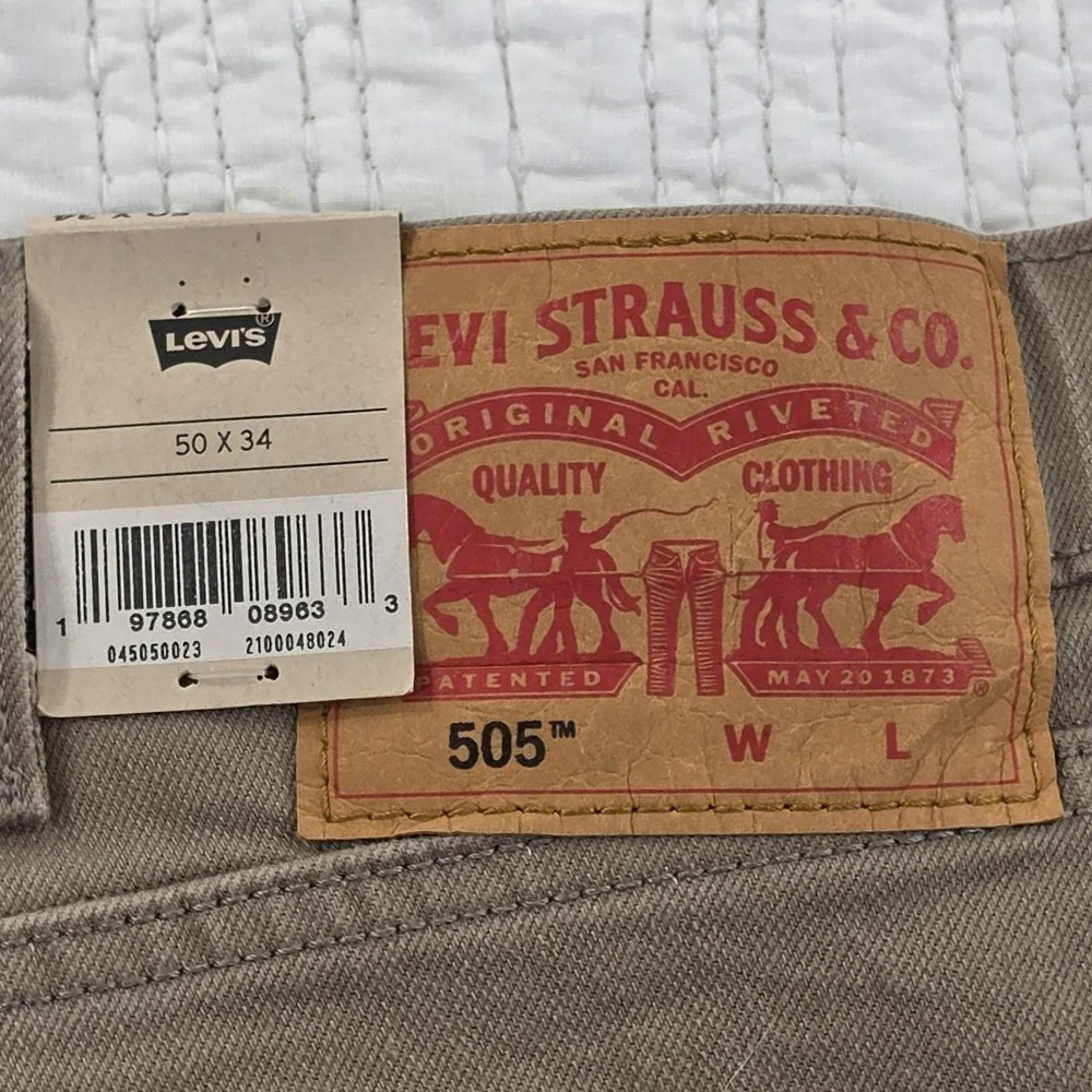 Levi's 505 Regular Fit Jeans Men's Big & Tall 50x34 Tan Stretch Denim NEW NWT